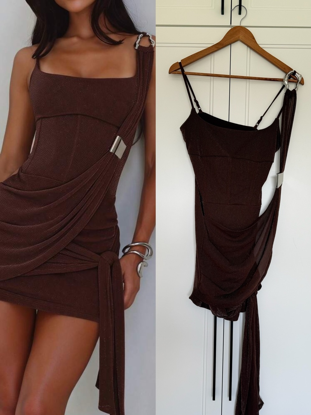 2 For $15 | SHEIN Brown Draped Metallic Mini Dress / Cutout Party Dress